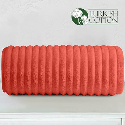 Elegant Comfort 100% Turkish Cotton Corduroy Ribbed Luxury Jumbo Bath Towel Ultra Soft - 35 x 70 Inch - Luxury Spa Premium Hotel Quality Highly Absorbent and Quick Dry Large Bath Towel, Coral
