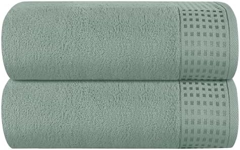 GLAMBURG 100% Cotton Oversized 2 Pack Bath Sheets 35x70, Ultra Soft Highly Absorbant Compact Quickdry & Lightweight Large Bath Sheet Set, Ideal for Gym Travel Camp Pool - Jade