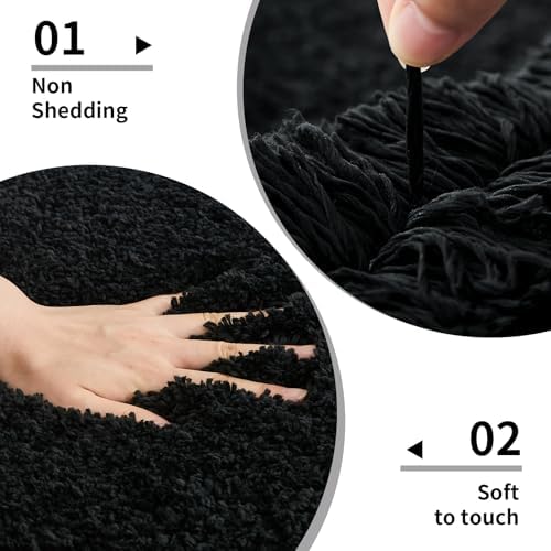 Disolla Black Bathrom Runner Rug 24x59 - Large Soft Plush Bath Mat, Thick Long Non-Slip Shaggy Floor Mat, Ultra-Absorbent for Master Bathroom Bedroom