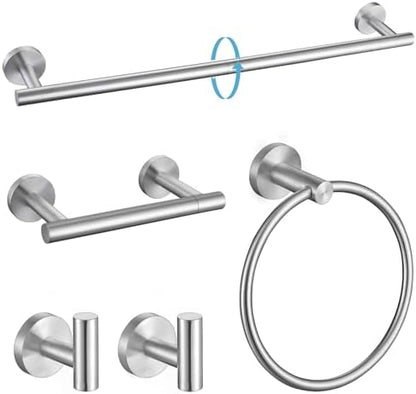 TURS Brushed Steel 5 Piece Bathroom Hardware Set, SUS304 Stainless Steel Bath Towel Bar Set, 24 Inch Bathroom Accessories Kit Wall Mounted