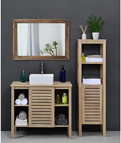 AAZZKANG Rustic Wood Mirror Rectangle Decorative Wall Mirrors with Frame Large 20"x16"for Bedroom Living Room Bathroom Entryway Hanging Brown