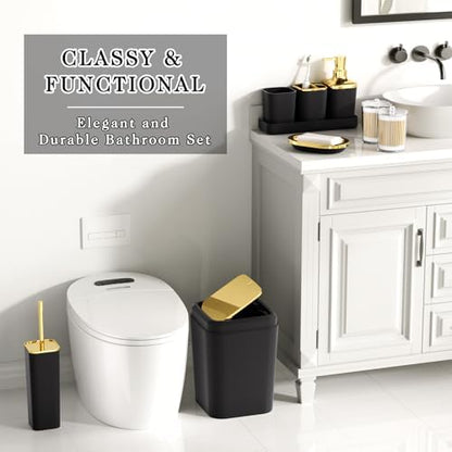 XLHOMO Bathroom Accessory Set - 24PCS Luxury Bathroom Accessories Set, Bathroom Sets with Shower Curtain and Rugs, Black Bathroom Set with Trash Can, Toothbrush Holder & Soap Dispenser for Home Decor
