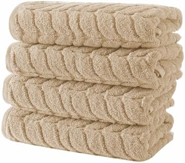 BAGNO MILANO Turkish Cotton Bath Towels, Hand Towels - Soft Plush Jacquard Collection - Highly Absorbent Towel Set (Sand Beige, 4 Pcs Hand Towel Set)