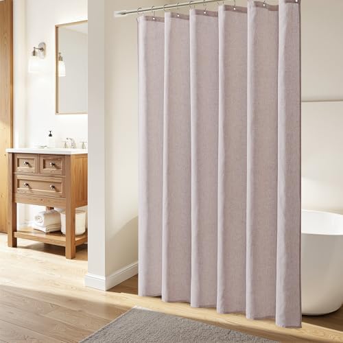 Naturoom Linen Shower Curtain 84 Inch Long for Bathroom White 1 Panel