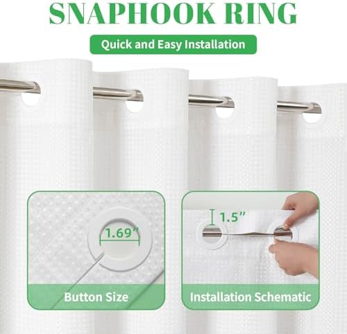 eachope No Hook Waffle Shower Curtain, No Liner Needed, 48x74 Inch, White