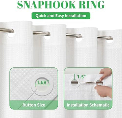eachope No Hook Waffle Shower Curtain, No Liner Needed, 71x74 Inch, White