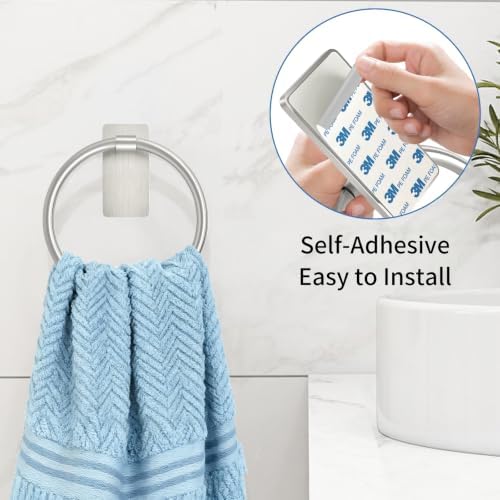 STWWO Brushed Nickel Towel Ring, Hand Towel Holder for Bathroom, 2 Pack