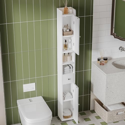ChooChoo Narrow Bathroom Storage Cabinet with Adjustable Shelves and Drawer