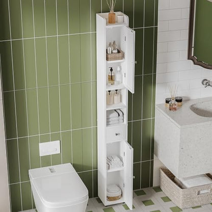 ChooChoo Narrow Bathroom Storage Cabinet with Adjustable Shelves and Drawer