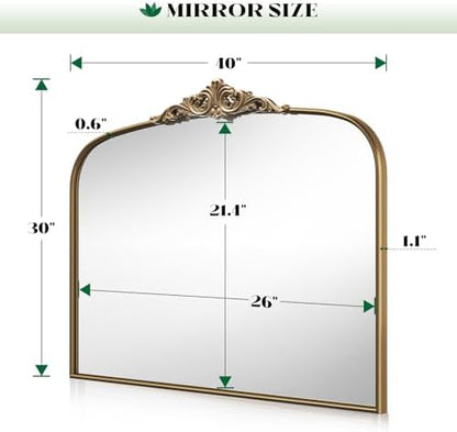 Mantel Mirror, 30" Lx40 W Antique Gold Arched Wall Mirror