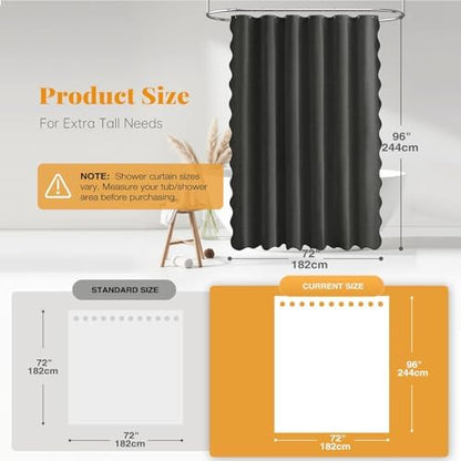 BTTN Extra Long Scalloped Linen Textured Shower Curtain, 72x96, Charcoal