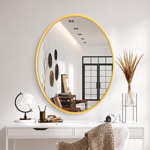 Delma 28x22 Gold Oval Bathroom Mirror for Over Sink, Aluminum Frame
