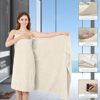 Extra Large Bath Towel Set of 4 (35"x70"),Oversized Bath Sheet Super Soft Highly Absorbent Jumbo Bathroom Towel Set Microfibers Quick Dry Shower Towel for Hotel,Bathroom,Guest,Spa,Gym (Beige)