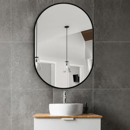 Delma 40x28 Black Oval Bathroom Mirror for Over Sink, Aluminum Frame