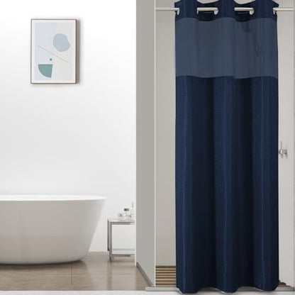 Colorful Star Navy Blue No Hook Waffle Shower Curtain Set, 36" W x 75" L