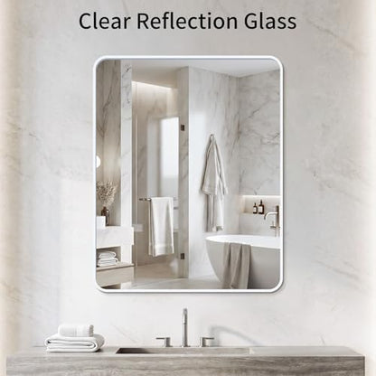 Bathroom Mirror for Wall, 30"x36" Black Bathroom Mirror for Over Sink, Shatterproof Tempered Glass Vanity Mirror with Anti-Rust Aluminum Alloy Frame, Hang Horizontally or Vertically, White