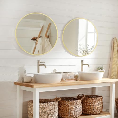 Sunniry Round Mirror 22 inch, 2 Pack Gold Circle Mirror,Brushed Metal Frame