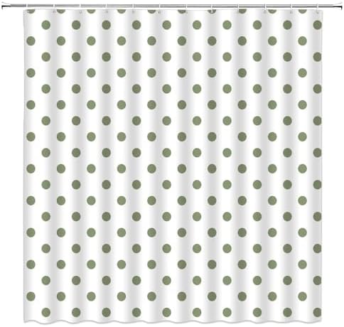 Polka Dot Shower Curtain Sage Green White Retro Spot Vintage Fabric Decorative Bathroom Curtains with Hooks,70" Wx75 H