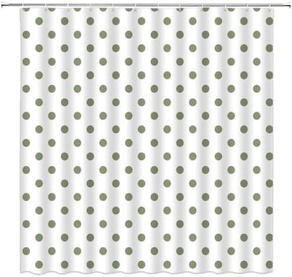 Polka Dot Shower Curtain Sage Green White Retro Spot Vintage Fabric Decorative Bathroom Curtains with Hooks,70" Wx75 H