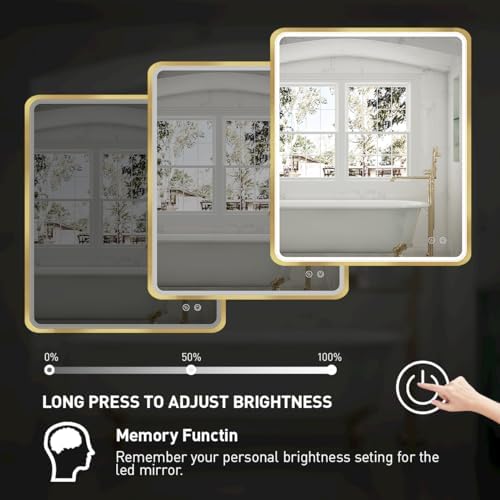 30x36 Inch LED Gold Frame Bathroom Mirror, ETL Listed