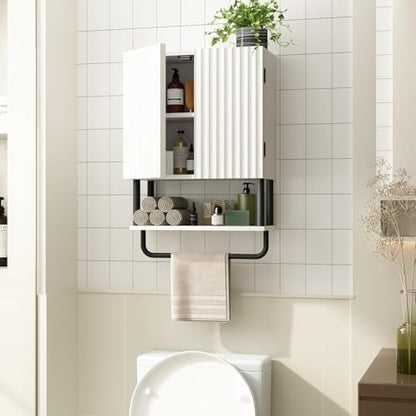 RUSTOWN Fluted Bathroom Wall Cabinet with 2 Doors, 3-Tier Medicine Cabinet