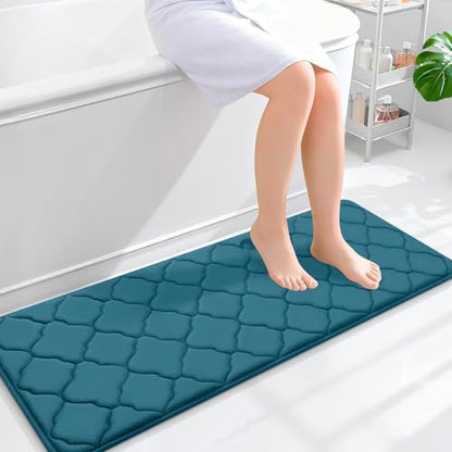 OLANLY Memory Foam Bath Mat Rug 47x17, Soft Bathroom Rugs, Peacock Blue