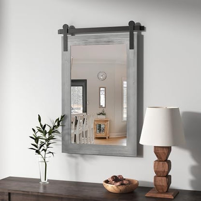 COGOOD Farmhouse Barn Door Mirror - 26 x 17 Grey
