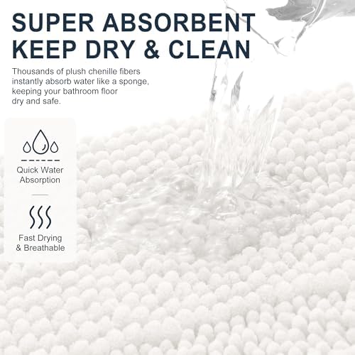 Smiry Thick Chenille Large Bathroom Runner Rugs 50x30, Soft Bath Mat, Ivory