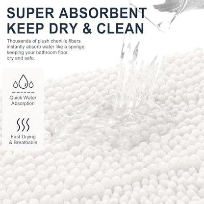 Smiry Thick Chenille Large Bathroom Runner Rugs 50x30, Soft Bath Mat, Ivory