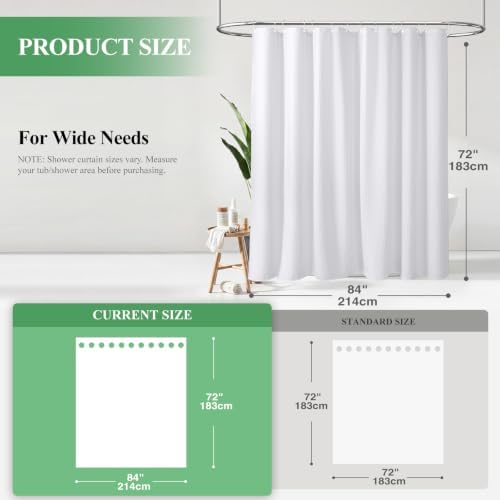 Dynamene Extra Wide Waffle Shower Curtain 256 GSM Fabric 84x72 White