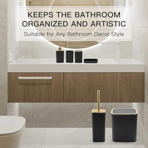 6PCS Bathroom Accessories Set,Black and Gold Bathroom Set for Modern Homes