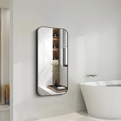 FORBATH Bathroom Mirror 20" x 40", Rectangle Black Bathroom Mirror with Black Aluminum Frame Rounded Corner, Wall Mounted Mirror for Bedroom Entryway Living Room