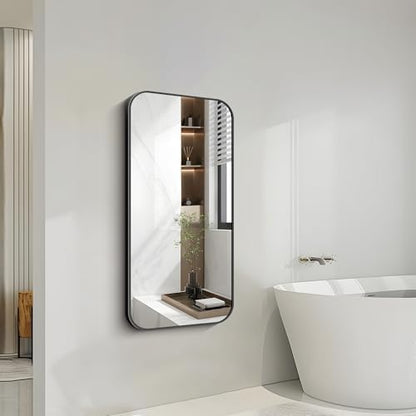 FORBATH Bathroom Mirror 20" x 40", Rectangle Black Bathroom Mirror with Black Aluminum Frame Rounded Corner, Wall Mounted Mirror for Bedroom Entryway Living Room