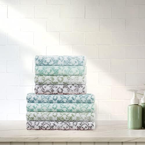 Jessica Simpson – Bath Towel 4 Piece Set, Aziza, Premium Bathroom Décor, Includes 2 Hand Towels and 2 Shower Towels, 100% Cotton & Machine Washable, Frosty Green