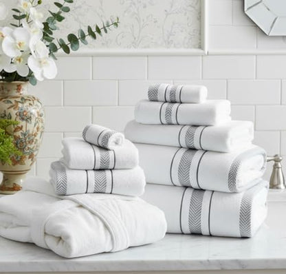 Bath Towels Set for Bathroom – Luxury 2-Piece Cotton Towels (55''x28''), Soft Absorbent & Quick Dry, 600 GSM Bath Towels for Bathroom, Hotel Spa Quality (White/Grey, 2-Bath Towel Set)
