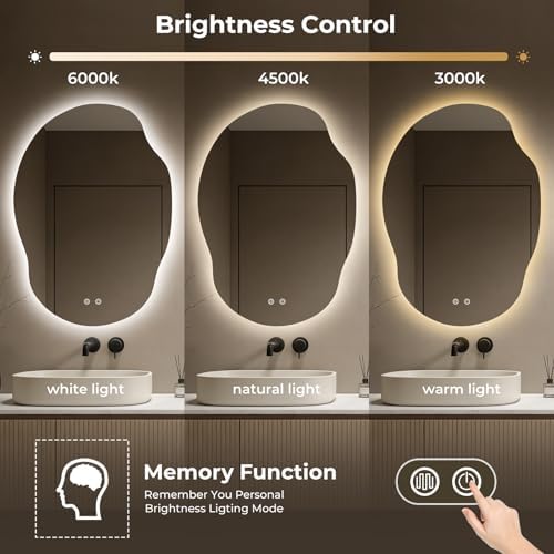 WallBeyond LED Bathroom Mirror with Lights, Asymmetrical Irregular Backlit Vanity Mirror, 35" H x25 W, Anti-Fog, Dimmable 3 Color Temp, Memory, Hardwired Mount, Horizontal/Vertical