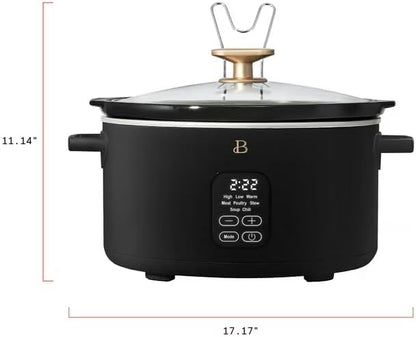B 6 Qt Programmable Slow Cooker with Digital Timer, 5 Cooking Functions, Removable Ceramic Pot, Tempered Glass Lid, Dishwasher Safe (Black Sesame)