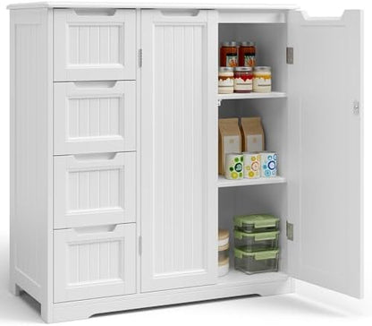 Gizoon Storage Cabinet, Bathroom Storage Cabinet with 4 Drawers & 2 Doors