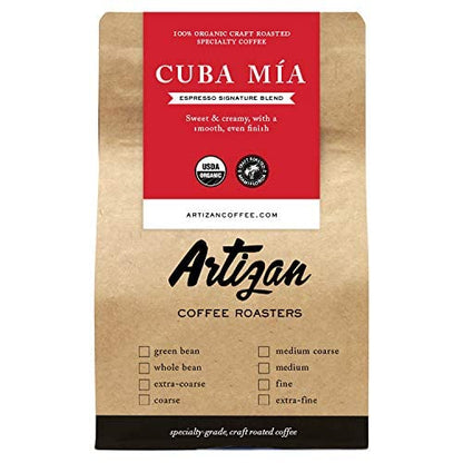 Artizan Coffee USDA Organic Whole Bean Coffee | Cuba Mia Signature Blend | Cafe Cubano Cafecito | Intense Dark Roast | 10 oz | Roasted in South Florida