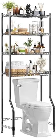 Simple Trending 4 Tier Over The Toilet Storage Rack, Bathroom Organizers and Storage Over Toilet with Adjustable Shelf and Basket, (Black)
