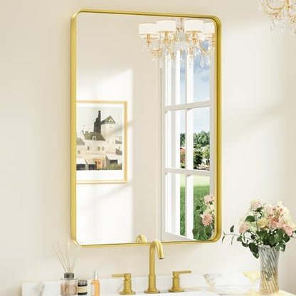 Keonjinn 24 x 36 Inch Gold Bathroom Mirrors for Over Sink, Tempered Glass