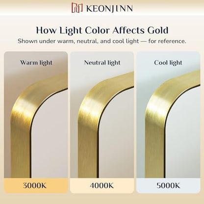 Keonjinn 40 x 24 Inch Gold Bathroom Mirrors for Over Sink, Tempered Glass