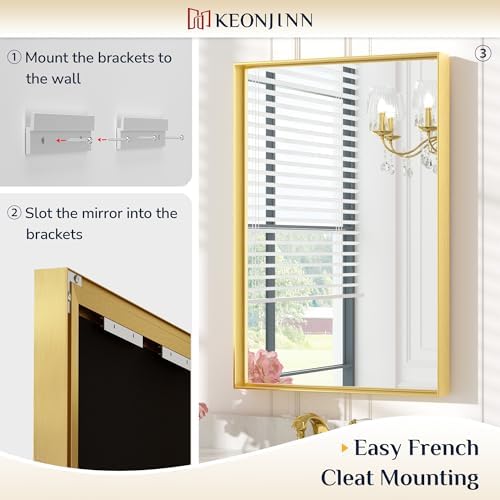 Keonjinn 48x36 Inch Gold Bathroom Mirror for Over Sink, Rectangular