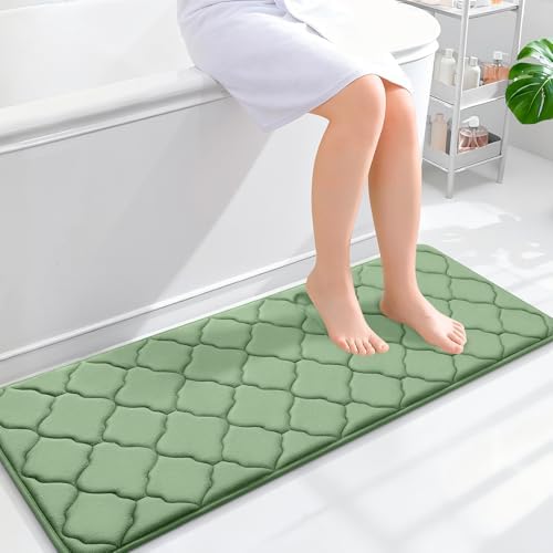 OLANLY Memory Foam Bath Mat Rug 47x17, Ultra Soft Bathroom Rugs, Sage Green