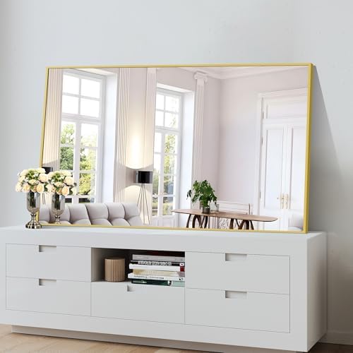 COFENY Gold Bathroom Mirror for Wall, 60x36 Inch Rectangle Mirrors with Metal Frame, Modern Vanity Wall Mirror Decor for Bathroom Living Room, Entryway Hangs Horizontal or Vertical