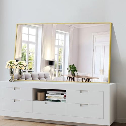 COFENY Gold Bathroom Mirror for Wall, 60x36 Inch Rectangle Mirrors with Metal Frame, Modern Vanity Wall Mirror Decor for Bathroom Living Room, Entryway Hangs Horizontal or Vertical