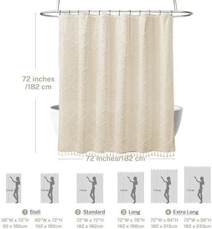 Siiluminisoy Boho Farmhouse Shower Curtain Woven Fabric Cream/Beige Shower Curtain, 72 x 72 Tufted Chevron Textured Striped Modern Minimalist Cloth Shower Curtains for Bathroom