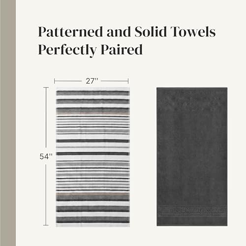 Modern Threads 6 Piece Bath Towel Set – Bathroom Towel Set with 2 Bath Towels, 2 Hand Towels & 2 Washcloths – 100% Cotton, Soft & Absorbent – Wide Stripe (Gray)