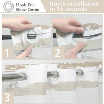 No Hook Shower Curtain with Liner, Brown Stripe, 71x74 Inch