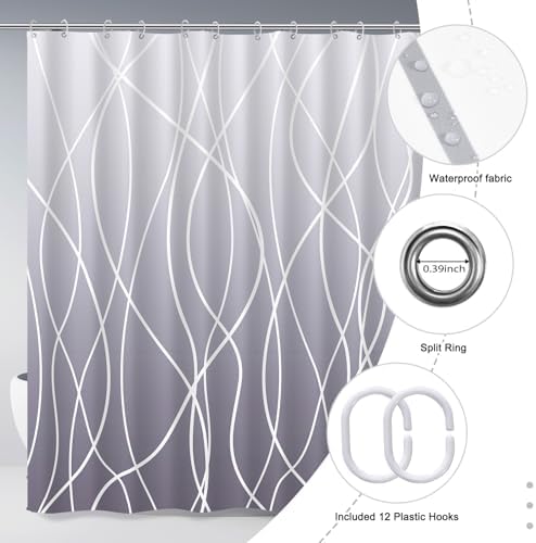Striped Shower Curtain for Bathroom, Ombre Purple, 72" W x 72" L